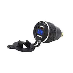 Interphone Doppel-USB 12V DIN Adapter Alu + Voltmeter Anzeige