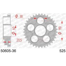 DC AFAM Couronne Inox 525 (36 dents)