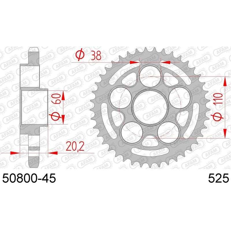 DC AFAM Couronne Inox 525 (45 dents)