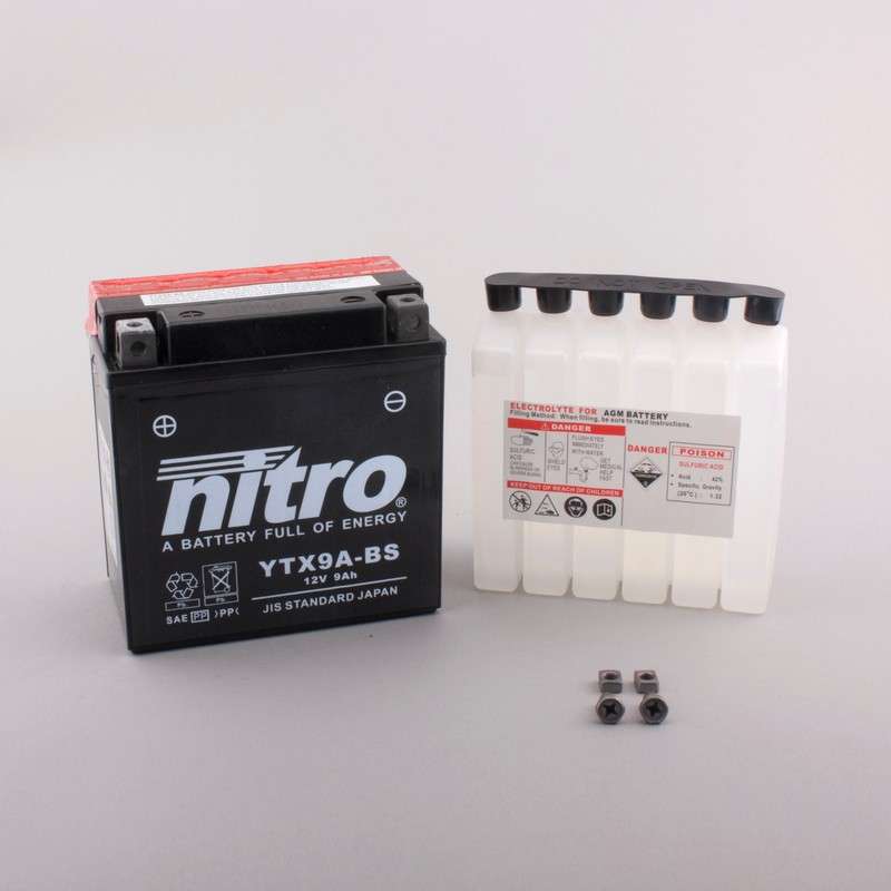 NITRO Batterie YTX9A-BS AGM sec avec sachet acide