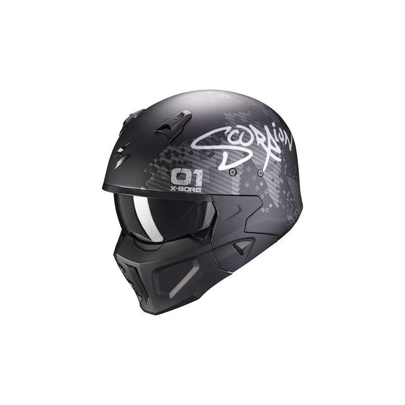 modularer Helm Scorpion COVERT-X XBORG Matt Black-Silver