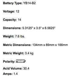 YUASA BATTERIE YB14-B2