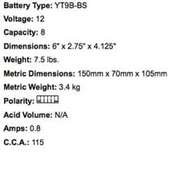 YUASA BATTERIE YT9B-BS