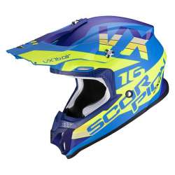 Casque Cross Scorpion VX-16 Air X-TURN Mat Bleu-Jaune Fluo