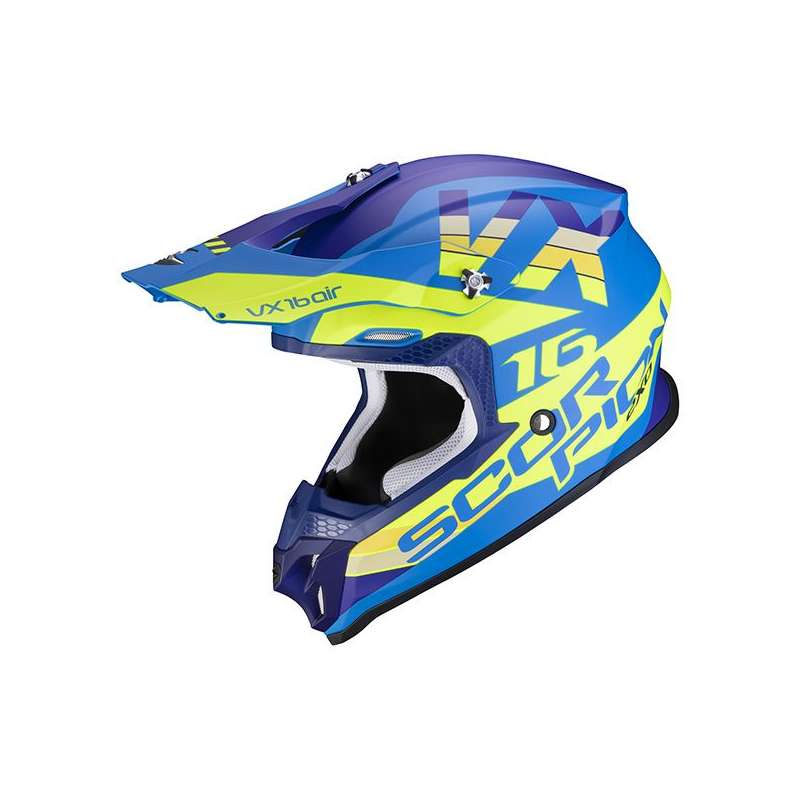 Casque Cross Scorpion VX-16 Air X-TURN Mat Bleu-Jaune Fluo