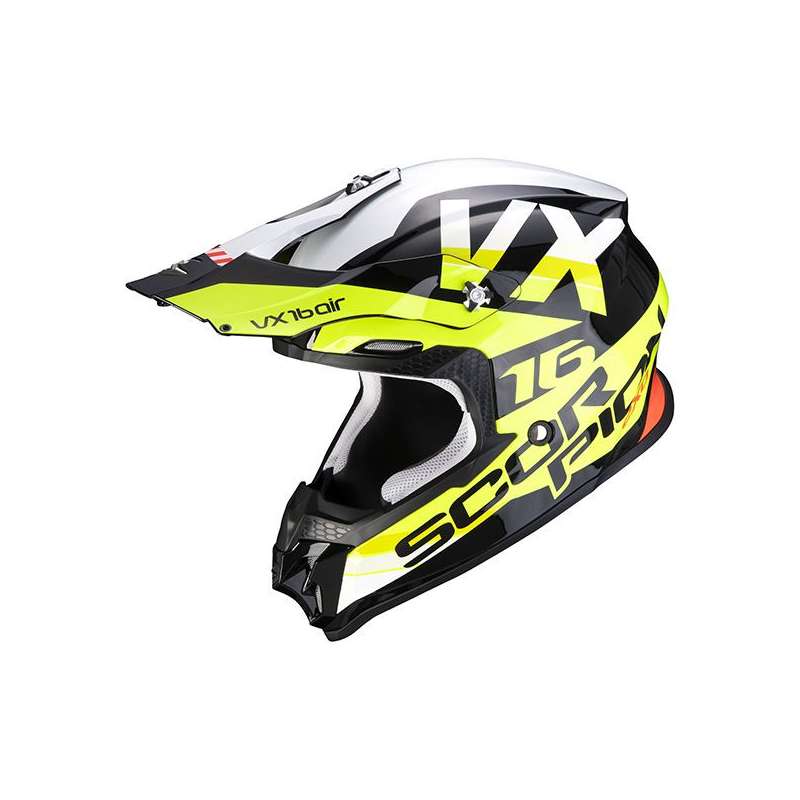 Casque Cross Scorpion VX-16 Air X-TURN Noir-Jaune Fluo-Blanc