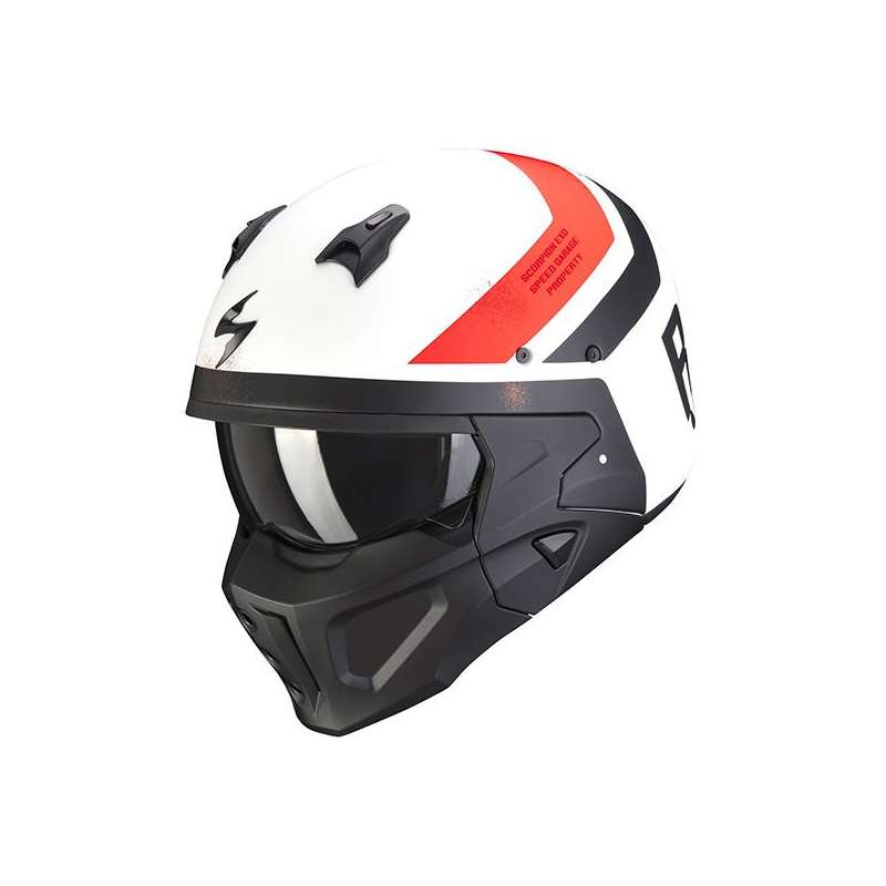 Casque Jet Scorpion COVERT-X T-RUST Blanc Mat-Rouge