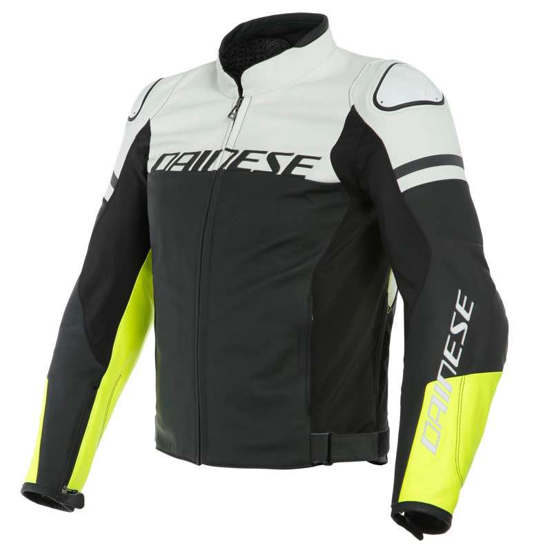 DAINESE Lederjacke AGILE schwarz matt-weiss-fluo gelb