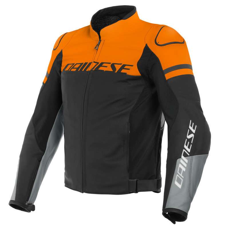 DAINESE Lederjacke AGILE schwarz matt-orange-grau