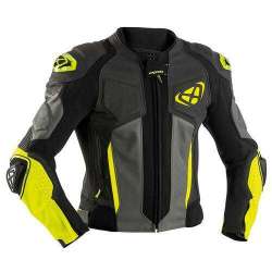 IXON VENDETTA Veste Cuir EVO Noir-Anthracite-Jaune Fluo