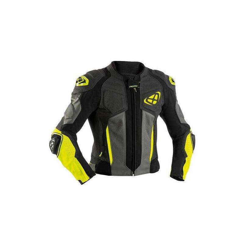 IXON VENDETTA Veste Cuir EVO Noir-Anthracite-Jaune Fluo