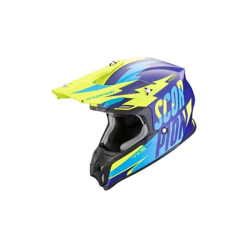 Casque SCORPION VX-16 AIR EVO SLANTER Bleu Mat-Jaune Fluo