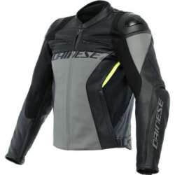 Veste en cuir Racing 4 gris-noir