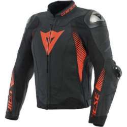Veste en cuir Super Speed 4 noir mat, rouge fluo
