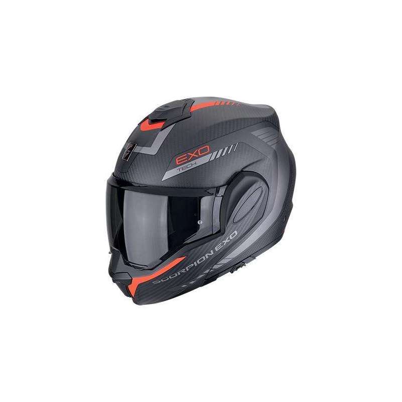 Casque Modulable SCORPION EXO-TECH EVO CARBONE COSY Noir mat-Rouge