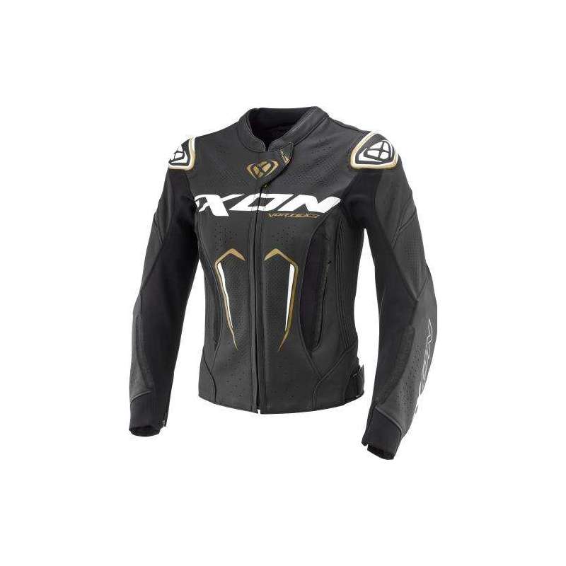 Veste Ixon Lady VORTEX 3 Cuir Noir Blanc Or