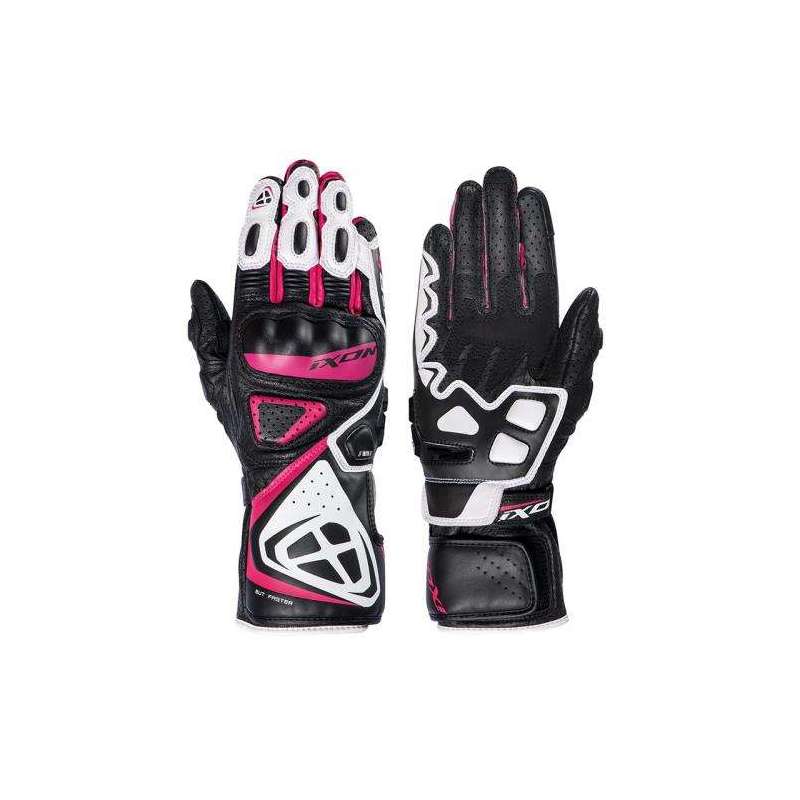 Gants Ixon Lady GP5 AIR Cuir Chèvre Été Noir Blanc Fushia