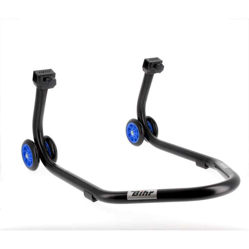 Béquille de stand arrière BIHR Home Track supports en "L" noir mat roues bleu