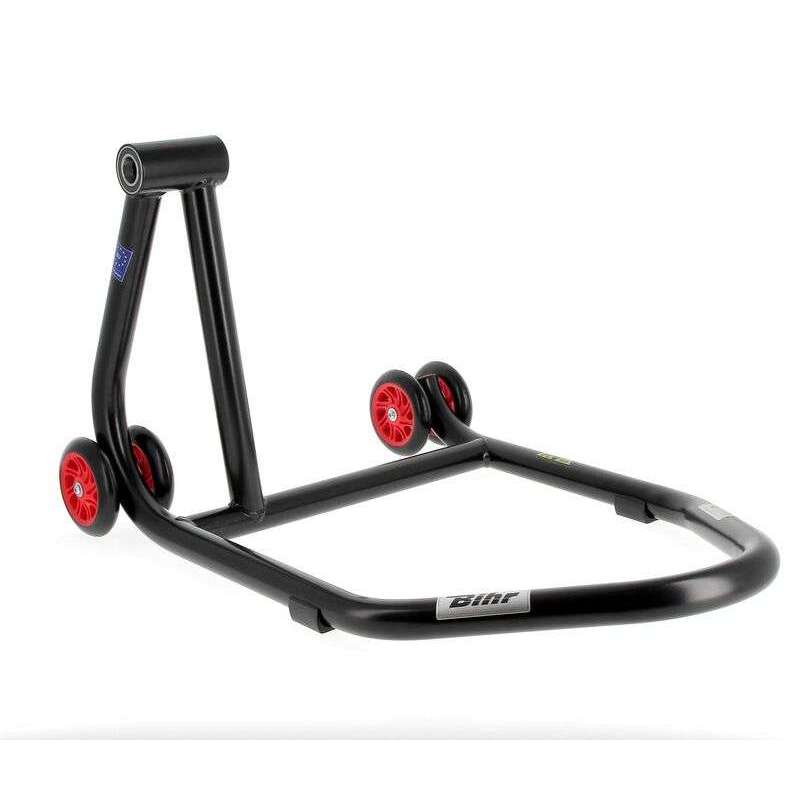Béquille de stand monobras gauche BIHR Home Track noir mat roues rouge