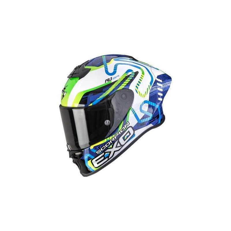 Casque Intégral SCORPION EXO R1 EVO II AIR CORNERING Blanc Bleu Vert