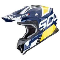 Casque Cross SCORPION VX 16 EVO AIR ANALOG Blanc Bleu Jaune