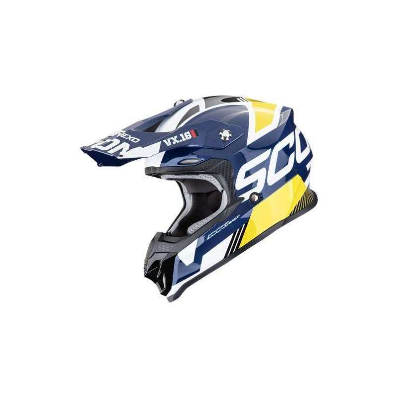 Casque Cross SCORPION VX 16 EVO AIR ANALOG Blanc Bleu Jaune