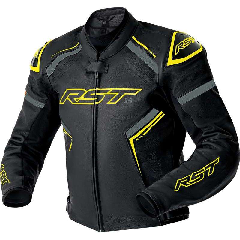 RST-Jacke S1 D3O Leder – schwarz/neongelb