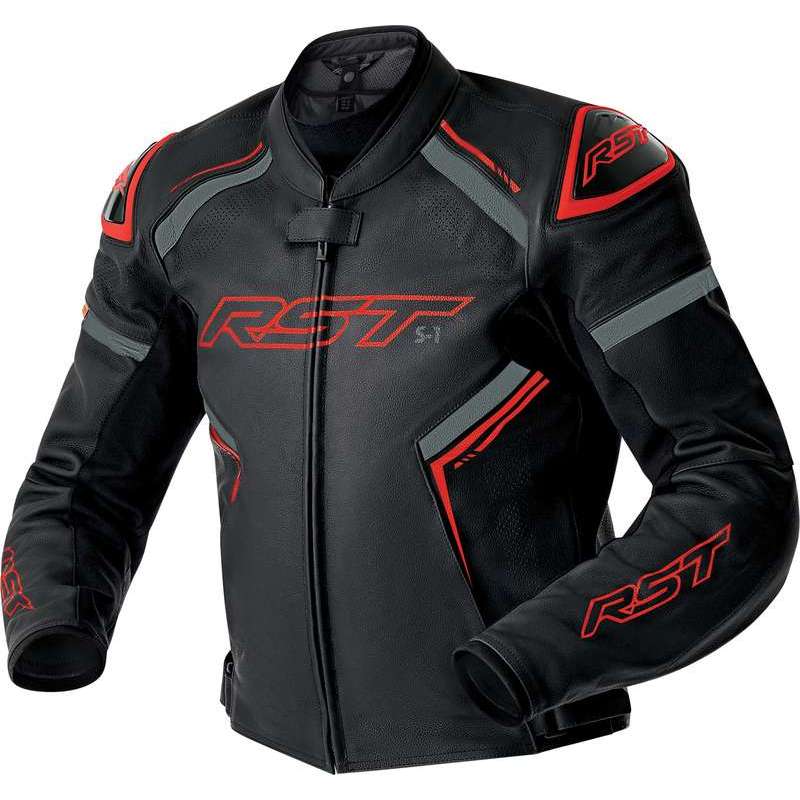 RST-Jacke S1 D3O Leder – schwarz/rot