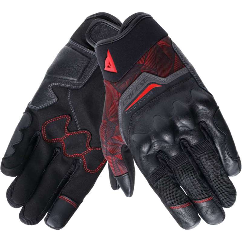 Dainese-Handschuhe Ermex aus Leder und Textil, schwarz-rot