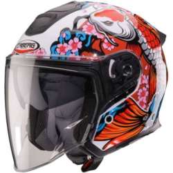Casque Caberg jet Flyon II Koi blanc-rouge-bleu